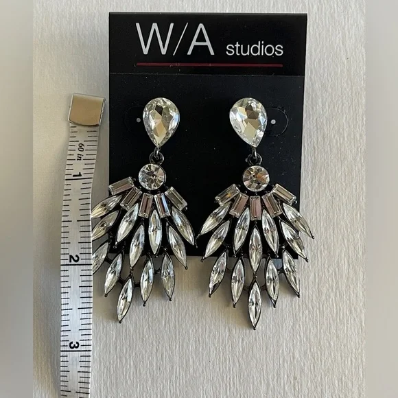 NWT WA Studios Crystal Silver Statement Earrings - Picture 5 of 5
